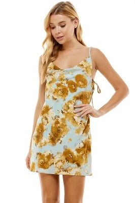 BLUE MULTI TIE SIDE MINI DRESS